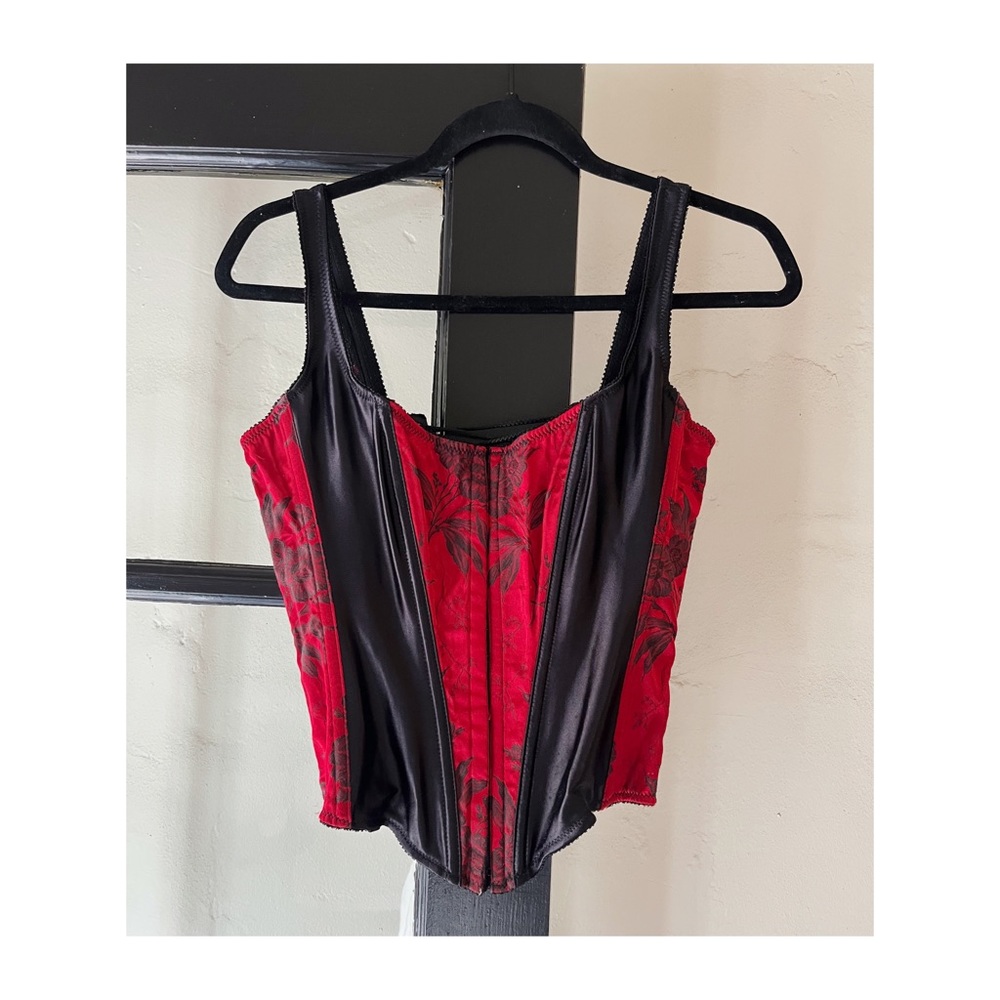 Vintage Victoria’s Secret Floral Satin Red & Black Bustier Corset Top